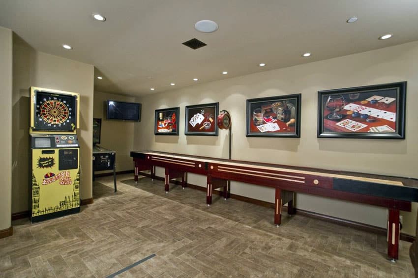 Game room with full size shuffleboard table