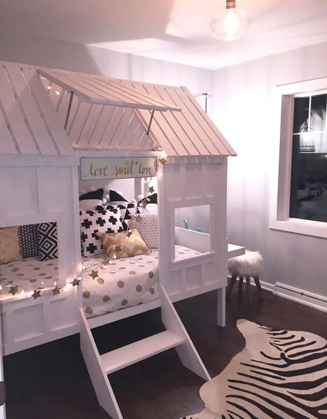 Girls bedroom with doll house bed