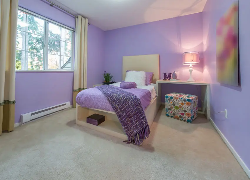 Girls purple bedroom with carpet
