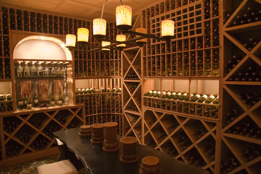 Luxury wine room with built in wine tasting bar