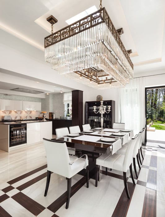 Room with white and brown scheme and mahogany floors