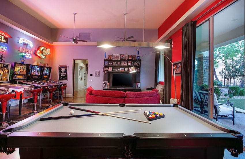 Red man cave with pool table