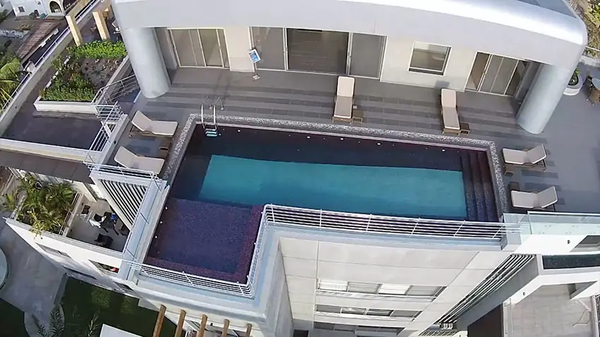 Rooftop swimming pool view from above