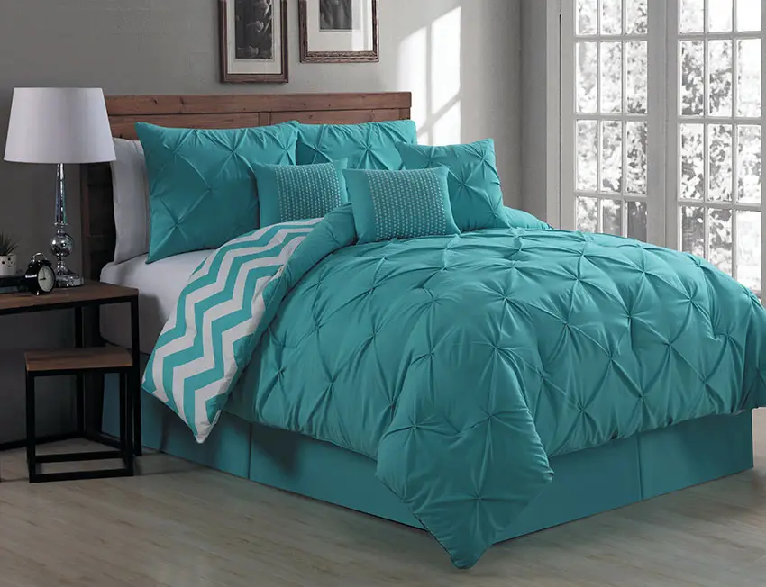 Teal bedroom comforter set germain 7 piece reversible bed set 