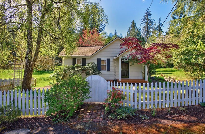 White picket fence in front of home