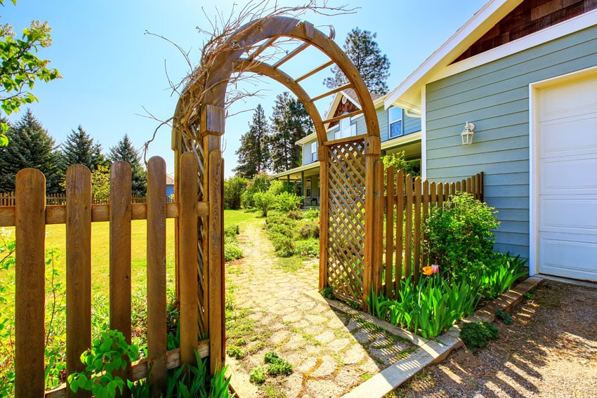 Wood arbor and fence