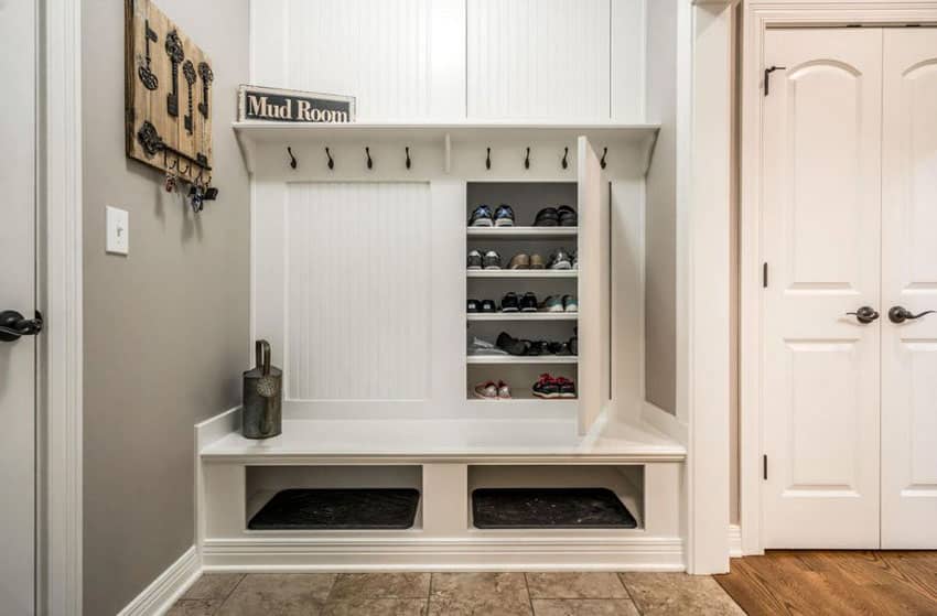 Cottage style mudroom shoe and storage cabinet