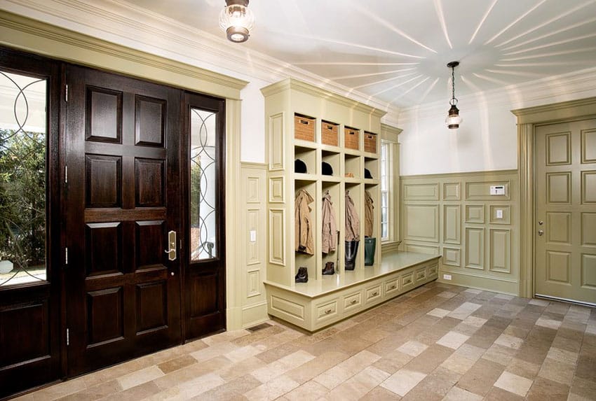 Traditional mud room with custom built in cabinet storage