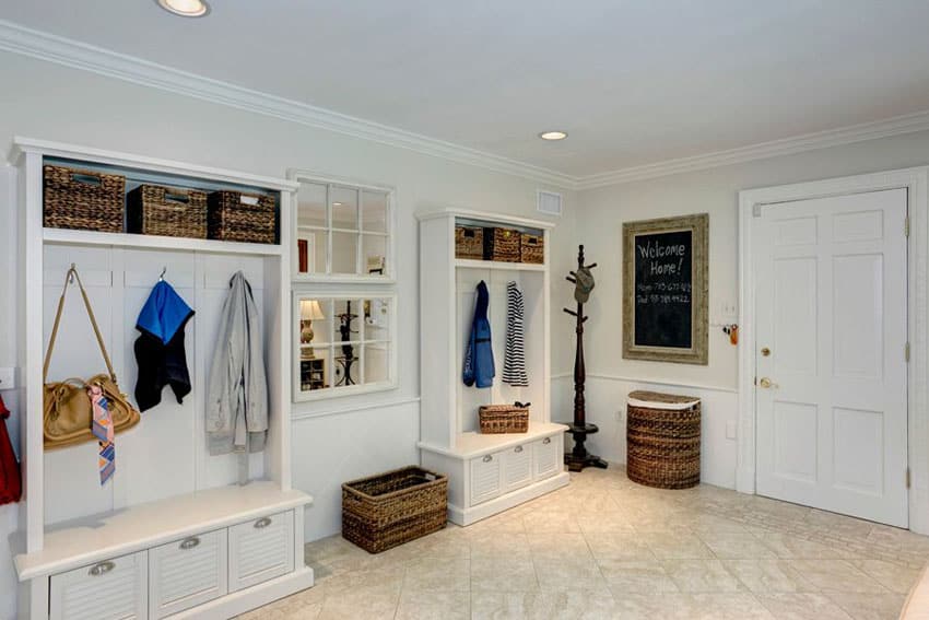 Traditional mudroom with hallway tree
