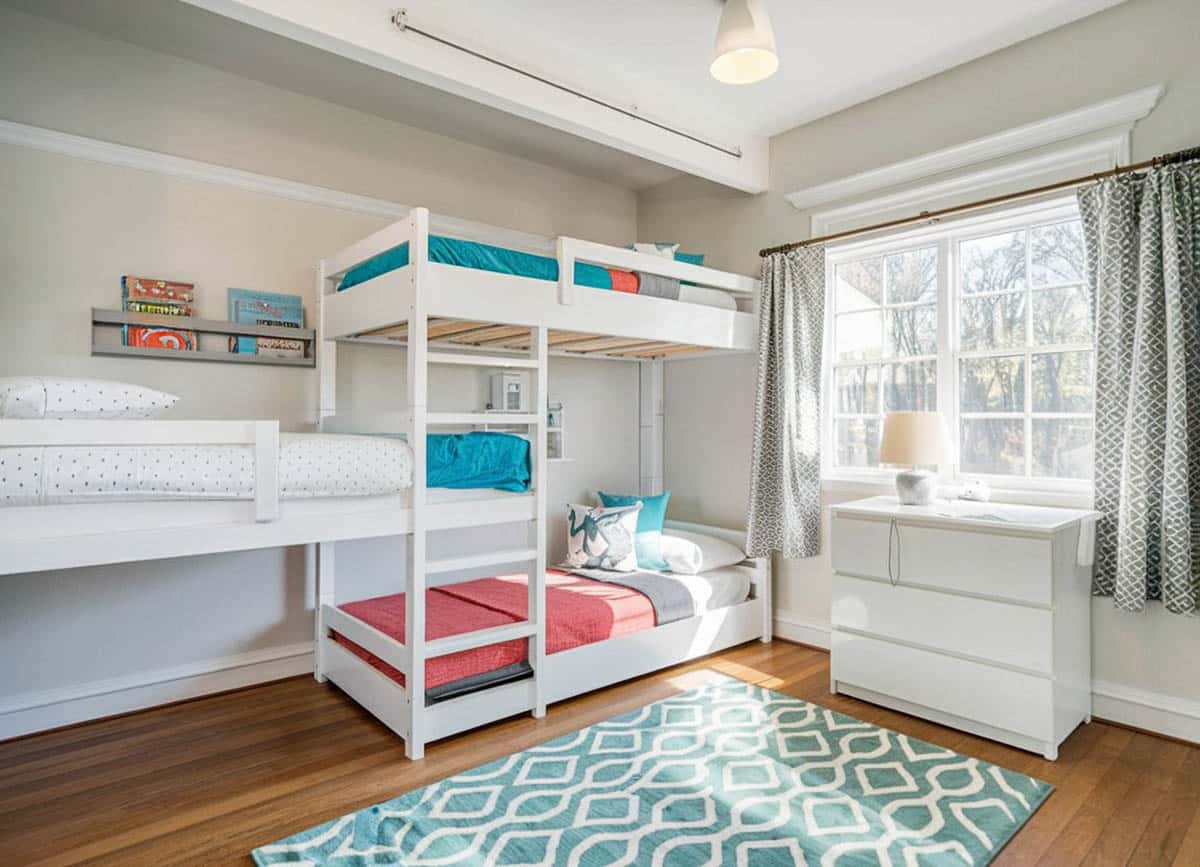 Girls bedroom with triple bunk beds
