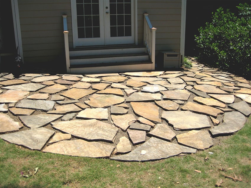 laying flagstone on concrete