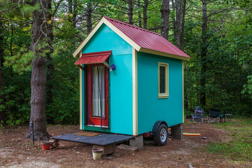 Colorful tiny house on wheels