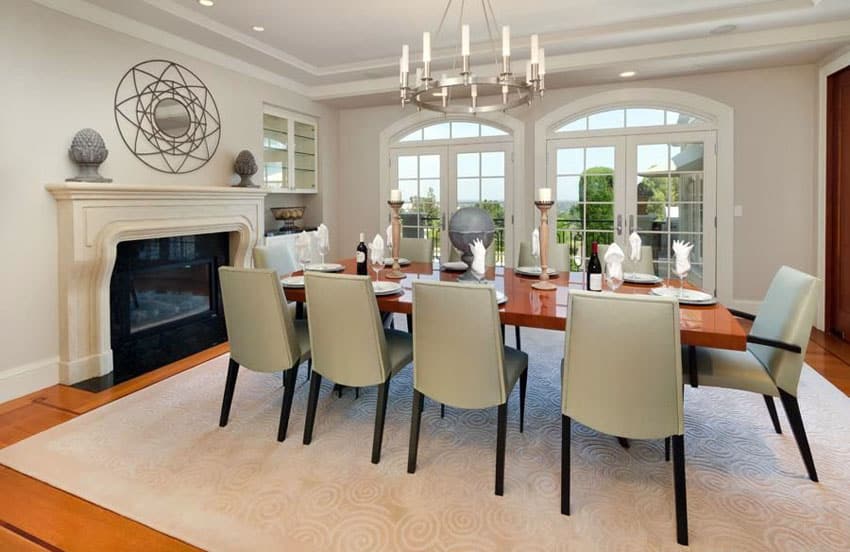 Contemporary dining room with fireplace