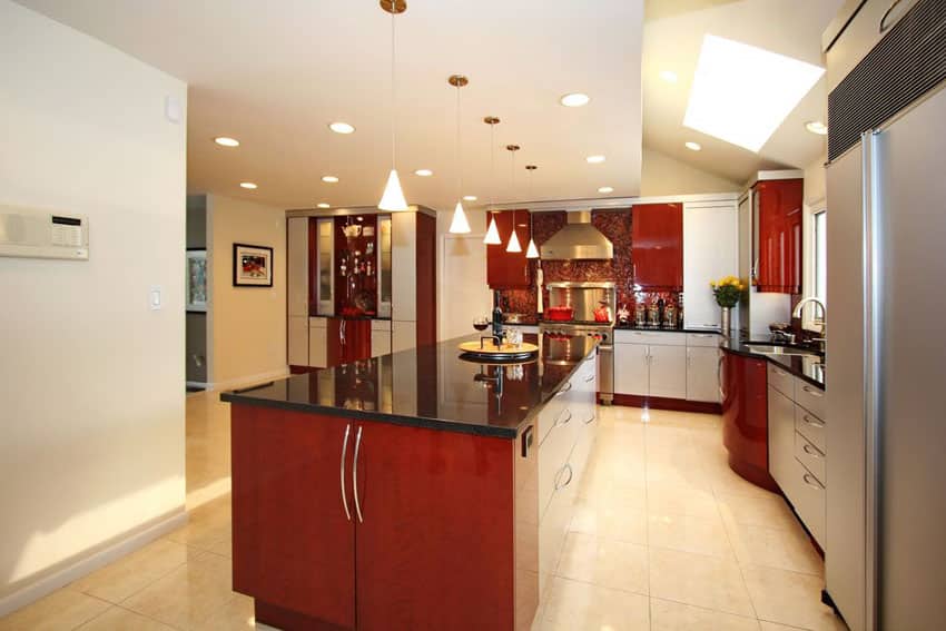 contemporary-kitchen-with-cherry-cabinets-and-absolute-black-granite-countertops