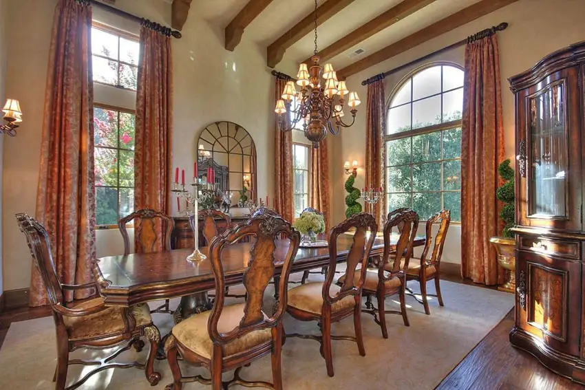 Formal dining room with elegant wood table and chairs
