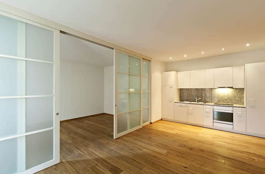 Interior sliding door in modern kitchen