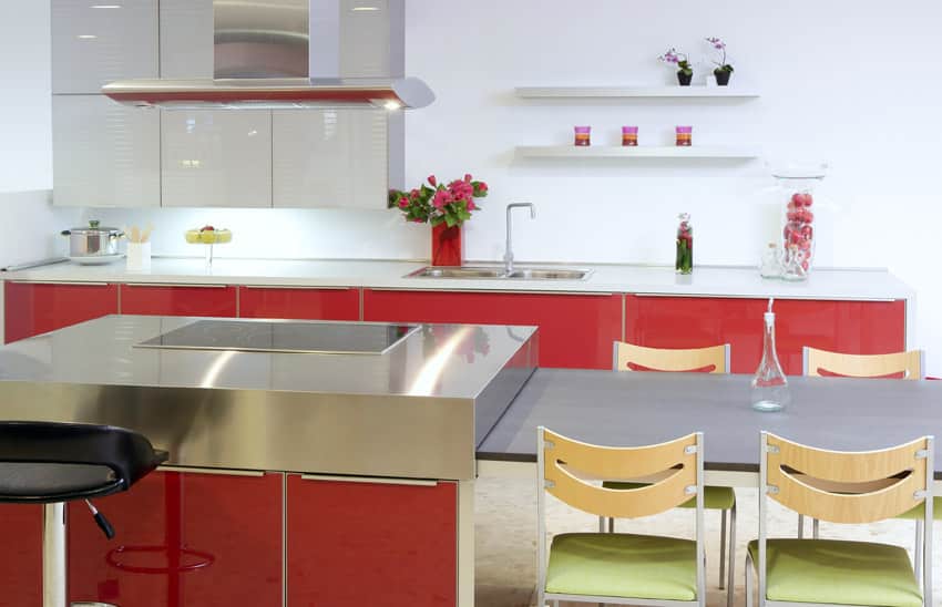 modern-red-kitchen-with-island-and-attached-dining-table
