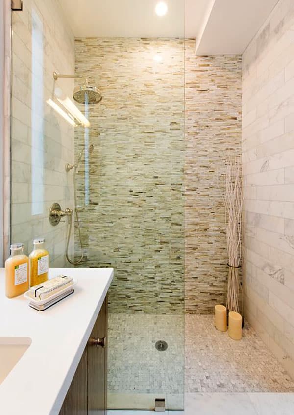 Small contemporary bathroom with curbless shower