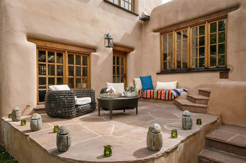 Spanish style patio with large flagstones