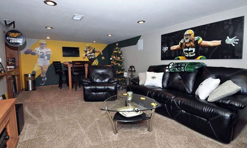 Sports football man cave with player wall mural