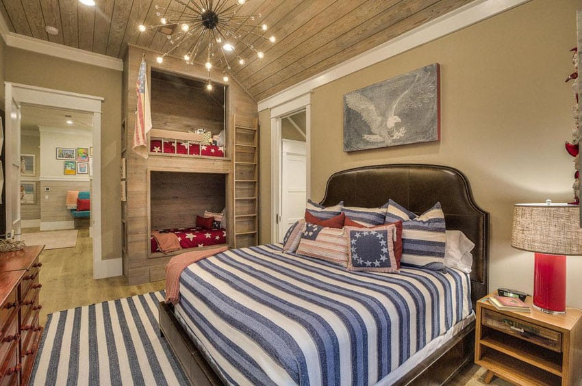 Tan guest bedroom with contemporary style and bunk beds