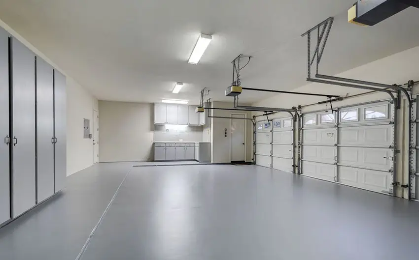 Clean garage with large cabinets