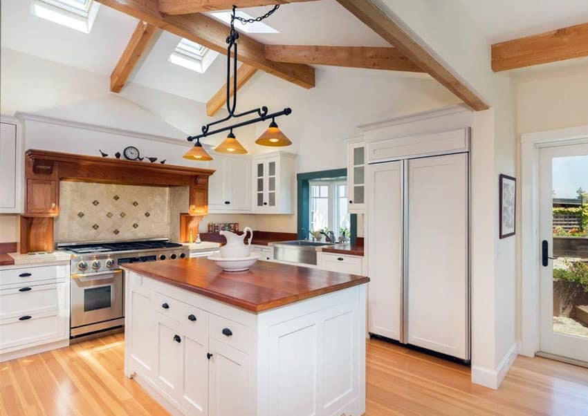 Country style kitchen with Brazilian cherry butcher block island