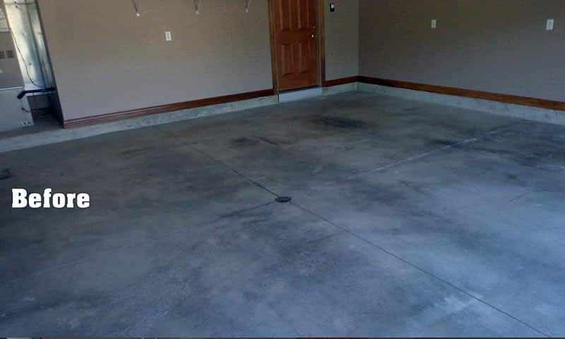 Garage floor with epoxy coating before