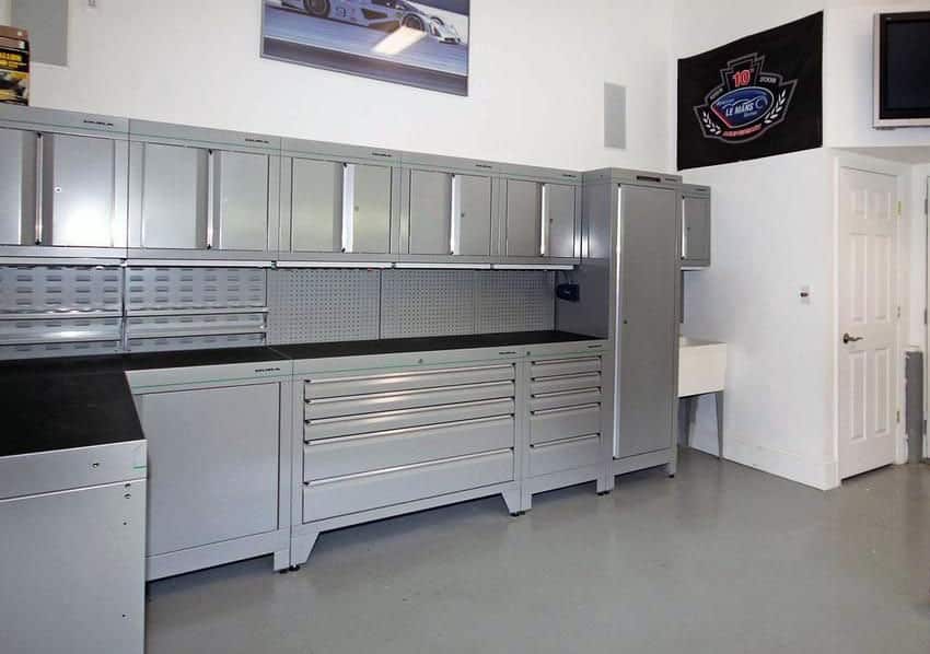 Metal tool cabinet and storage unit in garage
