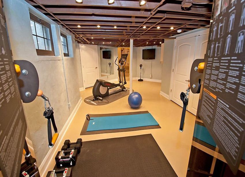Basement gym and yoga studio