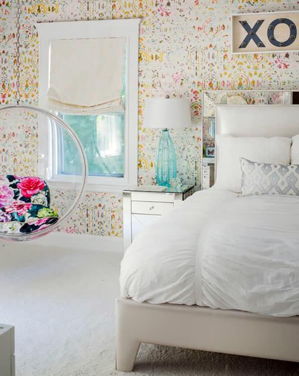 Cute girls bedroom with bubble hanging chair