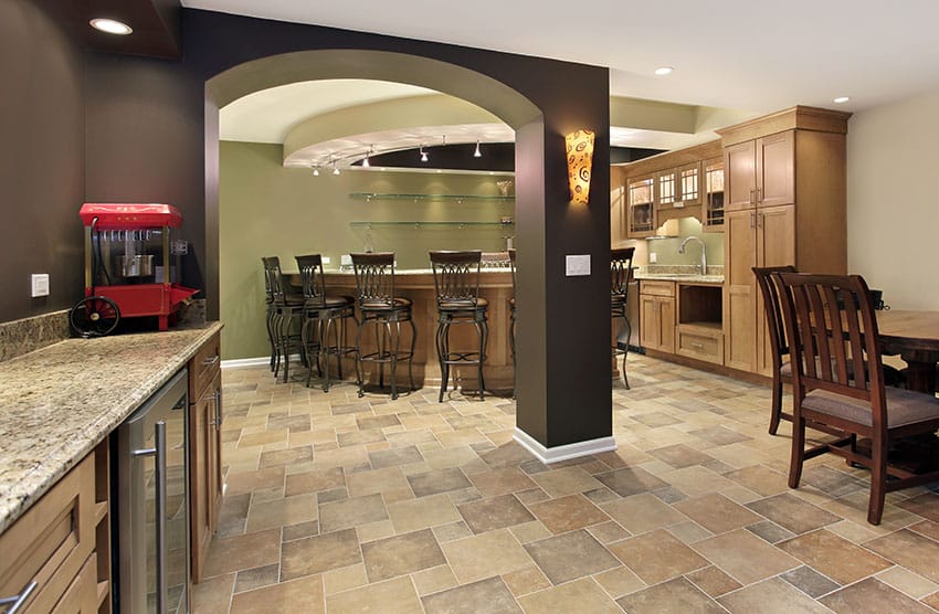 Basement with travertine floor