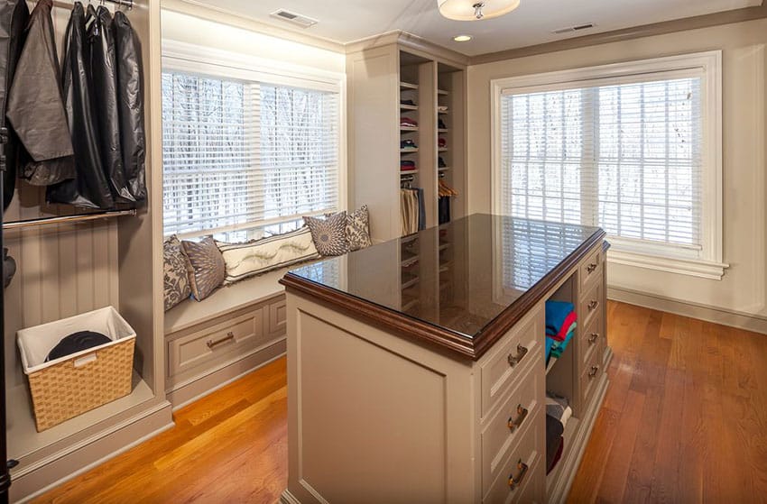 Hickory engineered hardwood floors in walk in closet