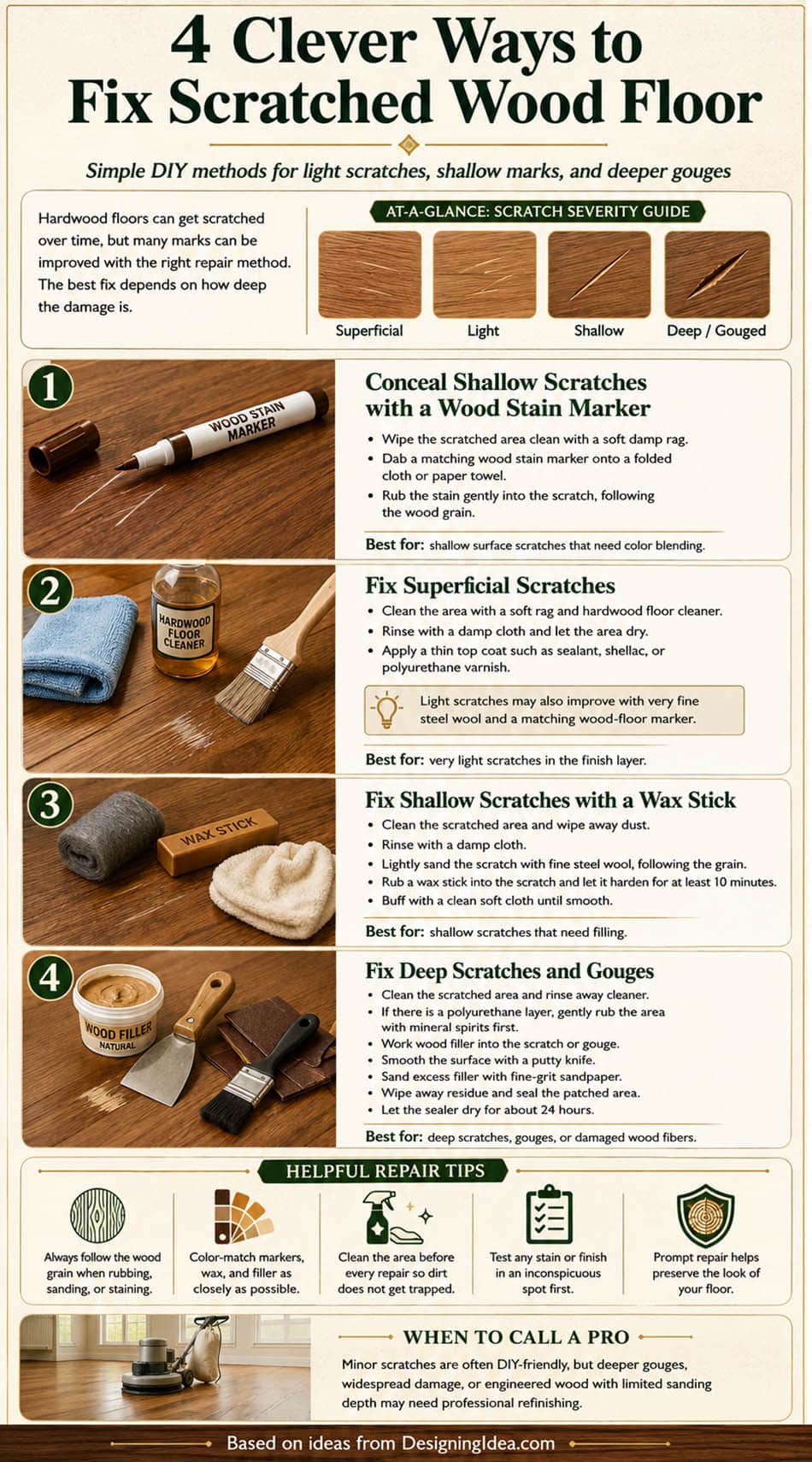How to fix scratched wood floors infographic