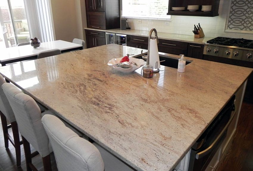 Beautiful kitchen with large island with andromeda white granite slab