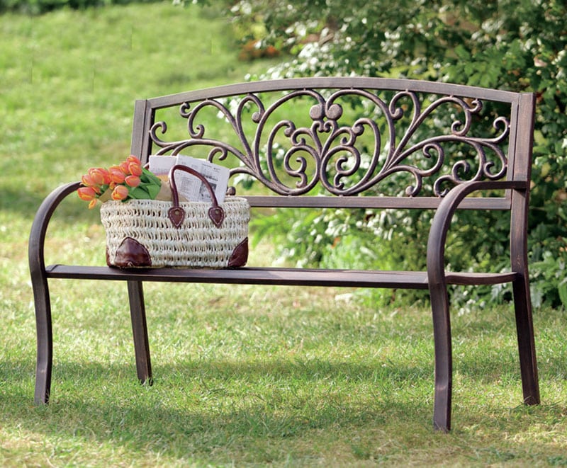Beautiful metal bench for backyard garden