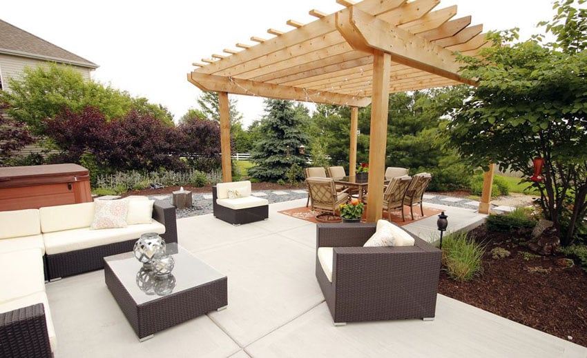 Contemporary backyard patio with wood pergola kit