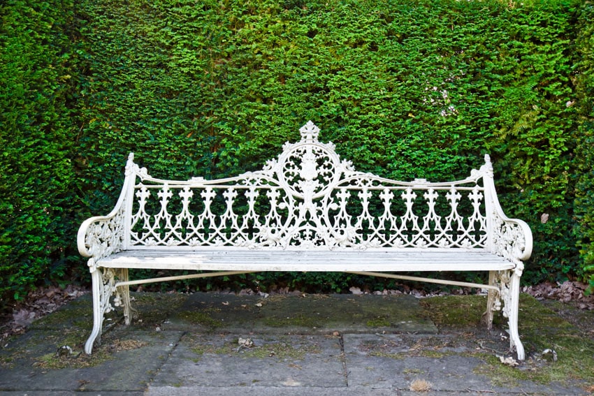 Decorative white metal bench