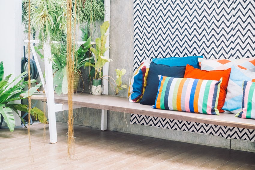 DIY hanging bench with cushions