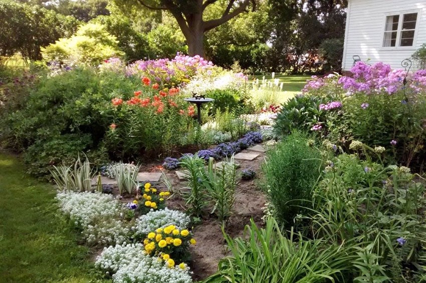 Flower garden with 16 x16 concrete paver walkway