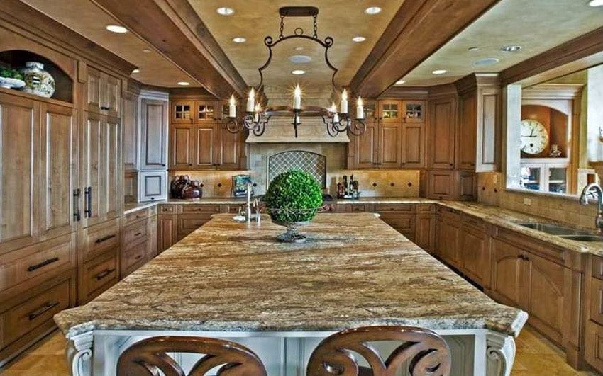 Kitchen island with juparana persia granite countertop