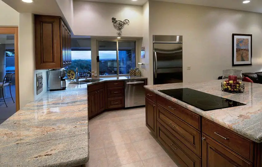 Kitchen with kashmir gold granite