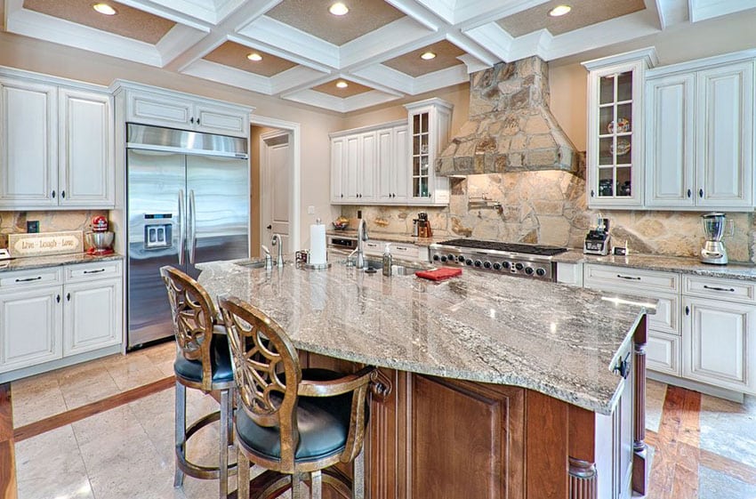 Luxury kitchen with island and lennon granite countertops