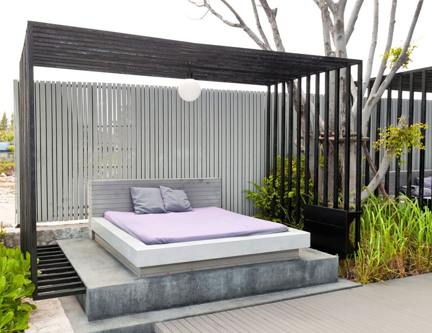 Modern pergola with outdoor lounging bed