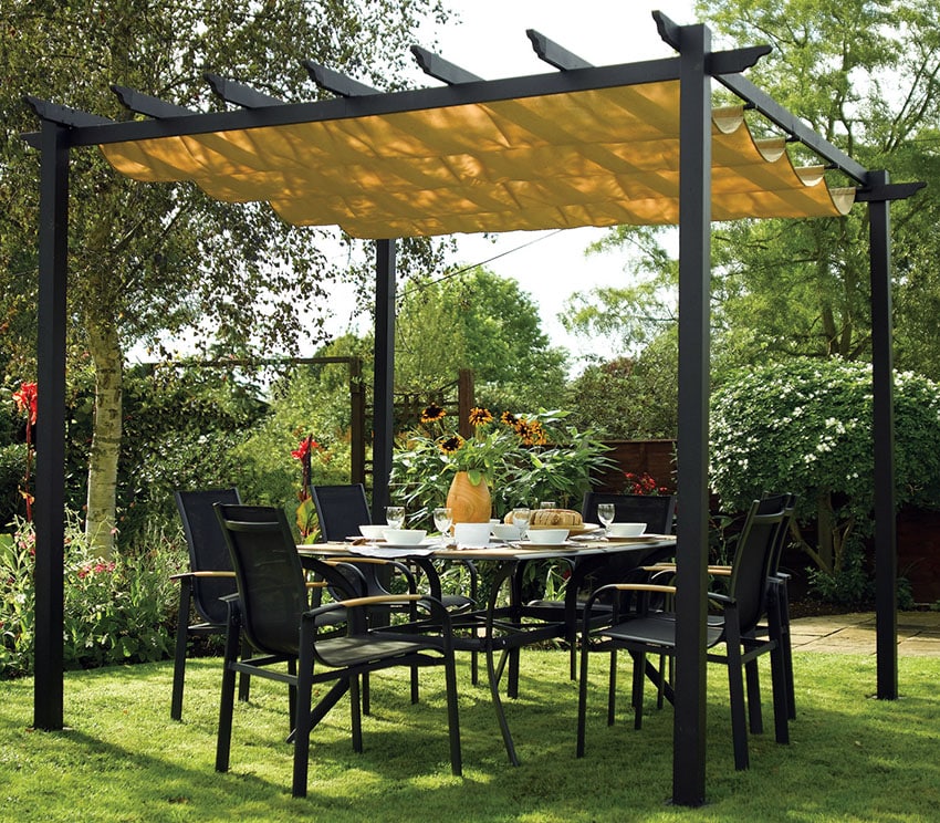 Aluminum pergola on a lawn