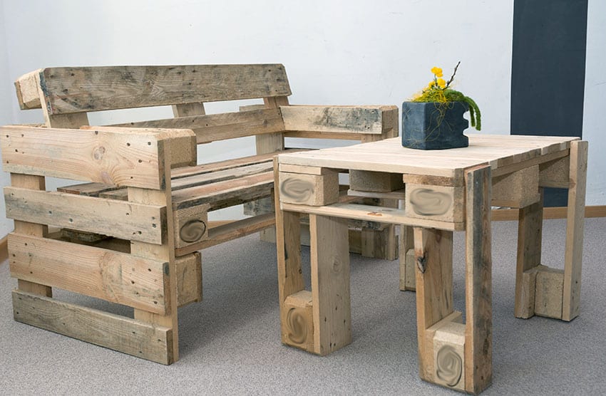Reclaimed wood pallet chair and table