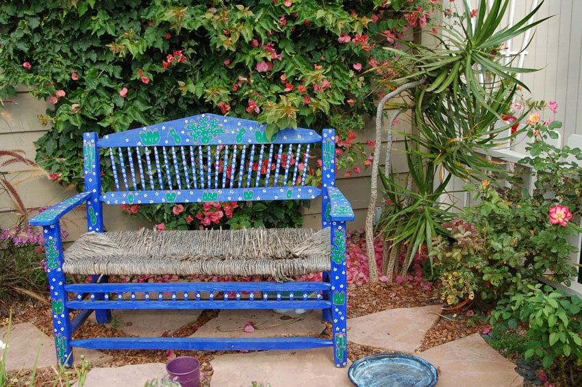 Rustic blue art bench