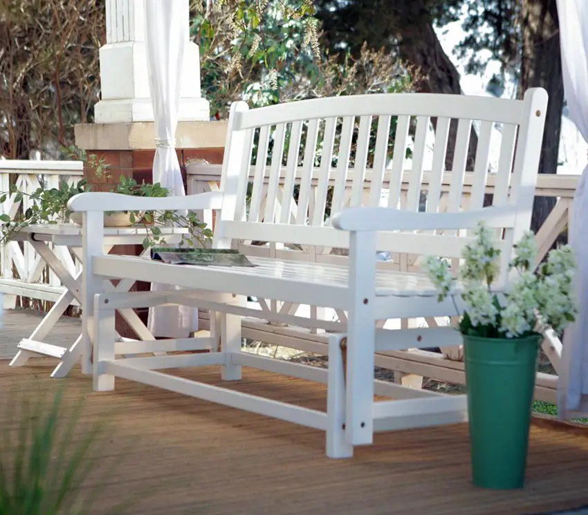 White glider curved back bench
