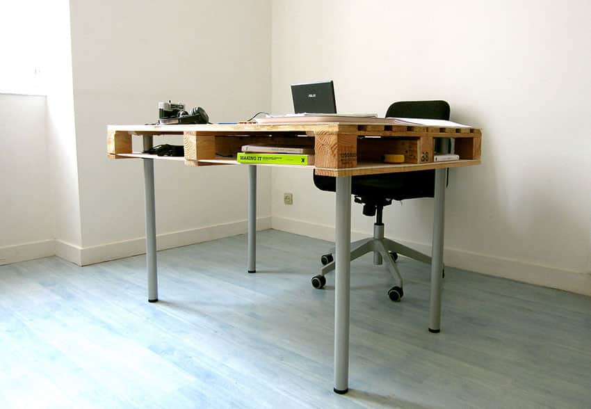Wood pallet desk in home office