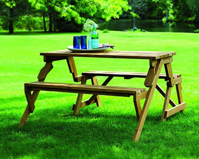 Wood picnic table bench for outdoors